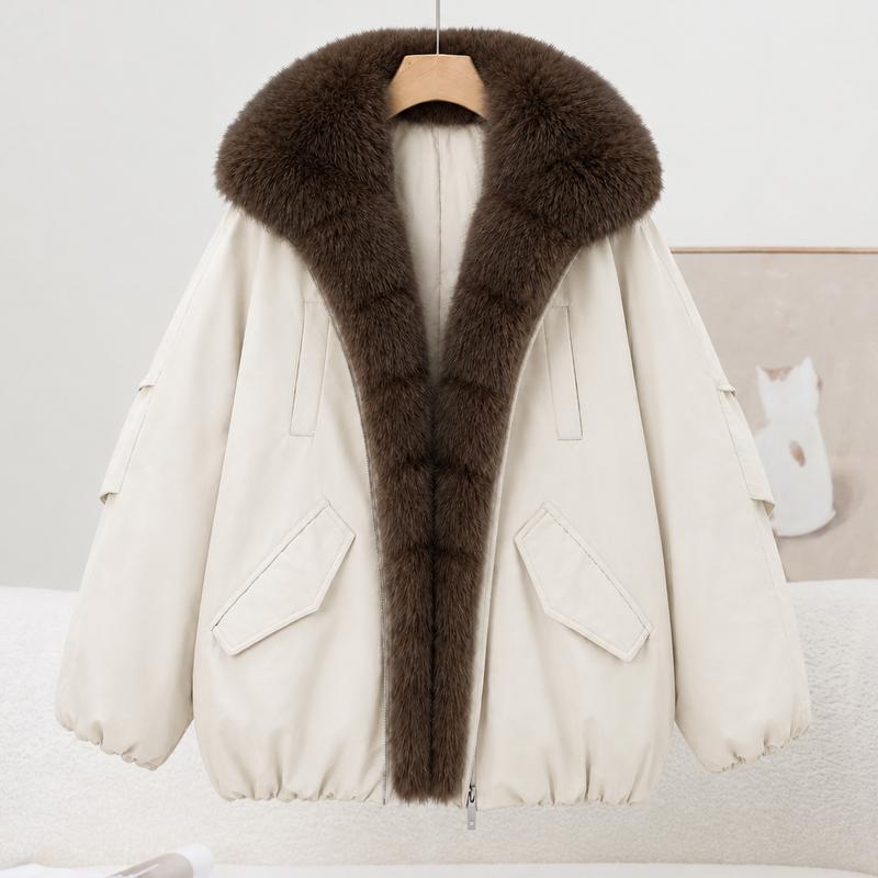 Damen Parka Jacke mit Kunstpelzkragen Reißverschluss Warm Locker Winter Dicke Oberbekleidung