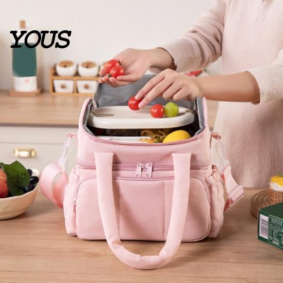 Fashionable Commuter Lunch Pouch Quilted Double Layer Insulated Bag, Lightweight Leakproof Thermal Box, Bag for Soup Storage Portable Large