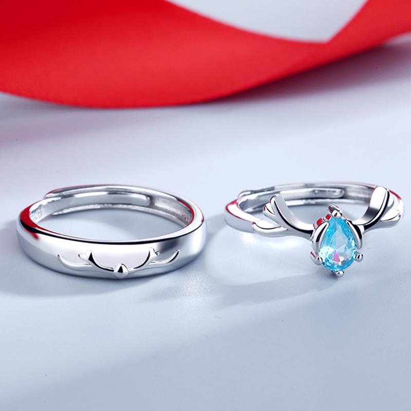 Fashion Irregular Green Leaves Couple Rings For Women Men Lovers Luxury Zircon Silver Color Open Ring Bride Wedding Jewelry Gift
