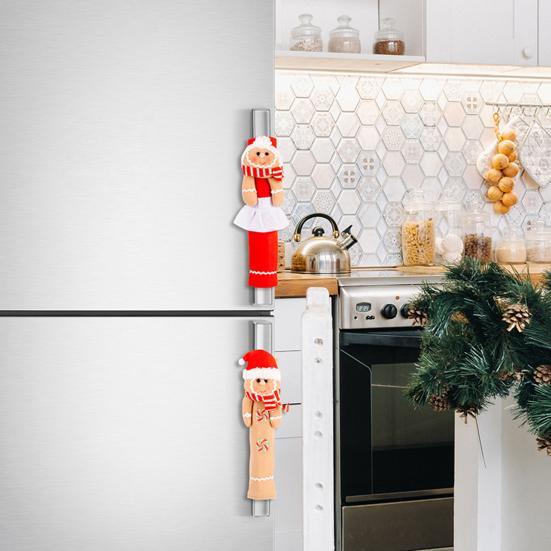 Yousheng 1 Pair Christmas Refrigerator Handle Covers Cookie Man Design Fabric Cloth Kitchen Appliance Handle Sleeves