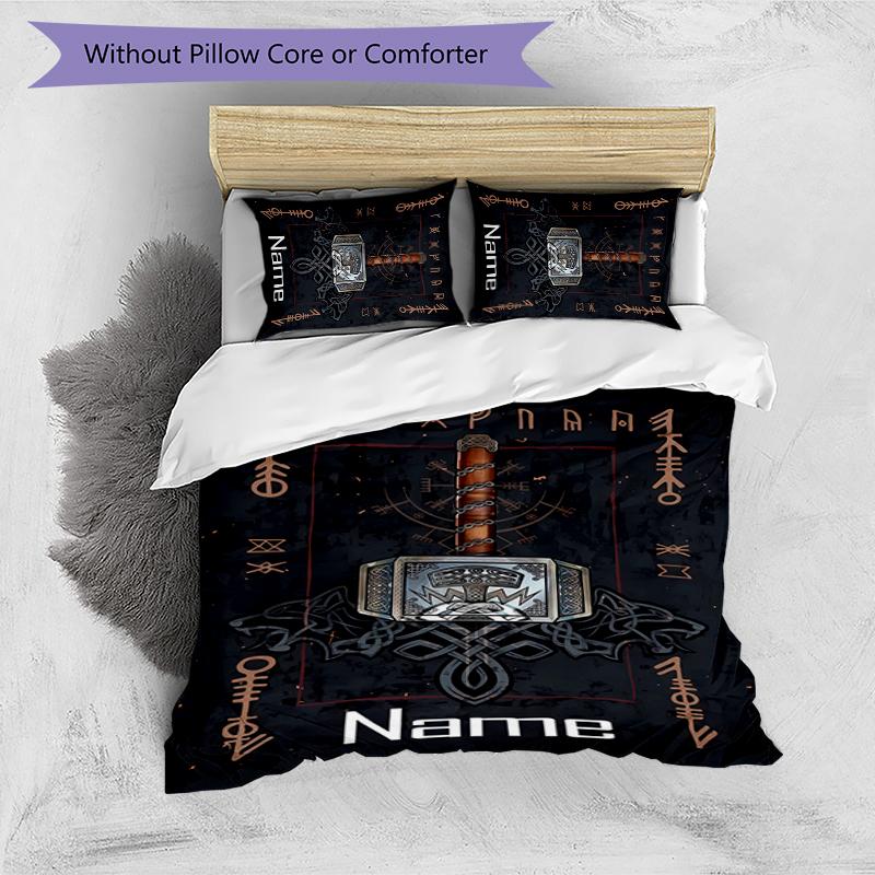 3pcs Custom Name Viking Sign Bedding Set Duvet Cover Closure Includes 1 Duvet Cover & 2 Pillowcases for All Seasons Bedroom Decor