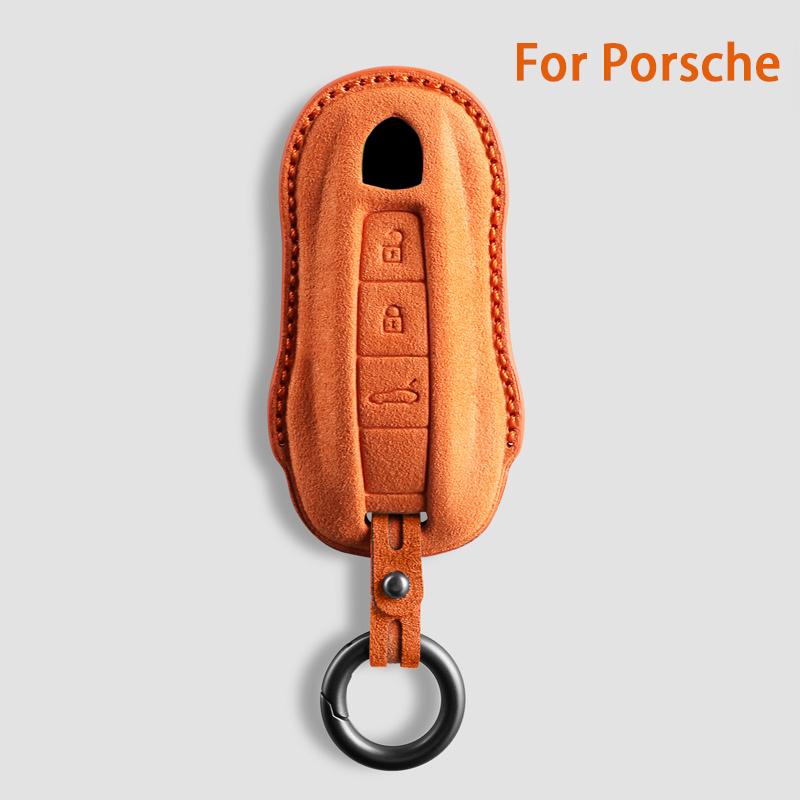For Porsche Panamera Cayenne 971 911 9YA Macan Boxster Spyder Carrera Cayman 970 981 991 3 Buttons Suede Car Key Case Keychain