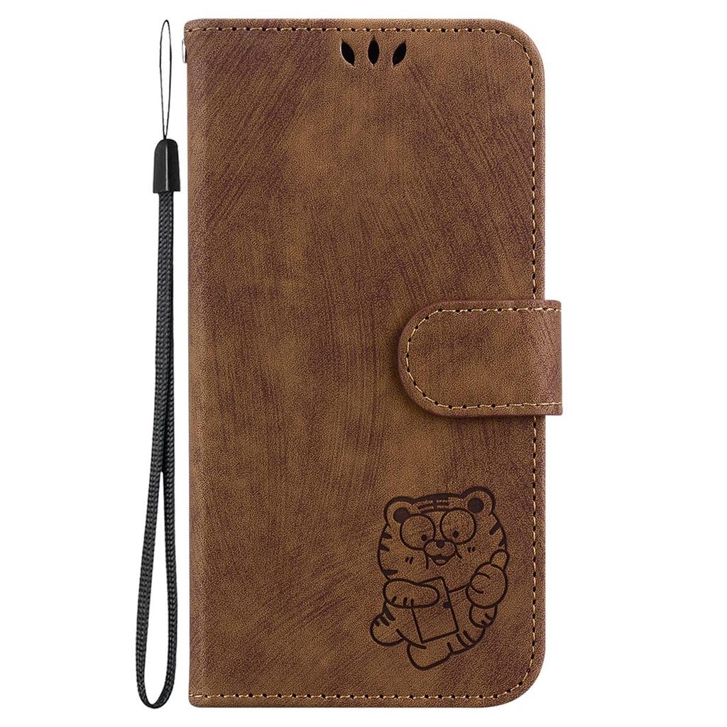 Brown Cute Cartoon Little Tiger Pattern Wallet PU Leather Case with For iPhone Samsung Umidigi Infinix TECNO...Suitable for Over 900 Phone Models