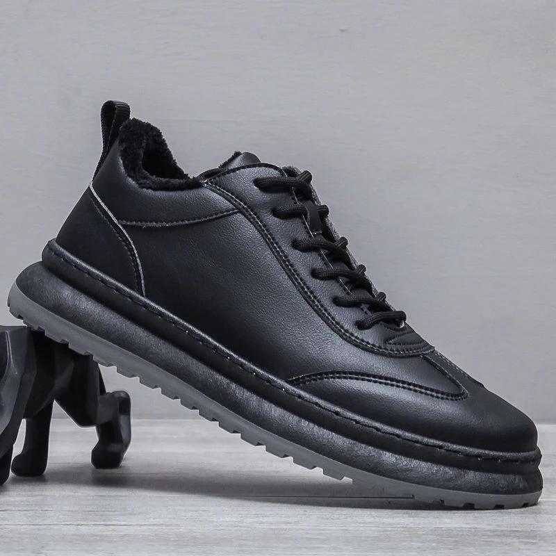 2024 Men Leather Sneakers for Men Black Microfiber Sports Shoes Wearable Trainer Running Man Shoes Male Walking Shoes Sneakers