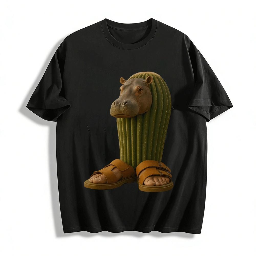 

Funny Hippo Cactus Collage Print Casual T-Shirt Pure cotton T-shirt XXS