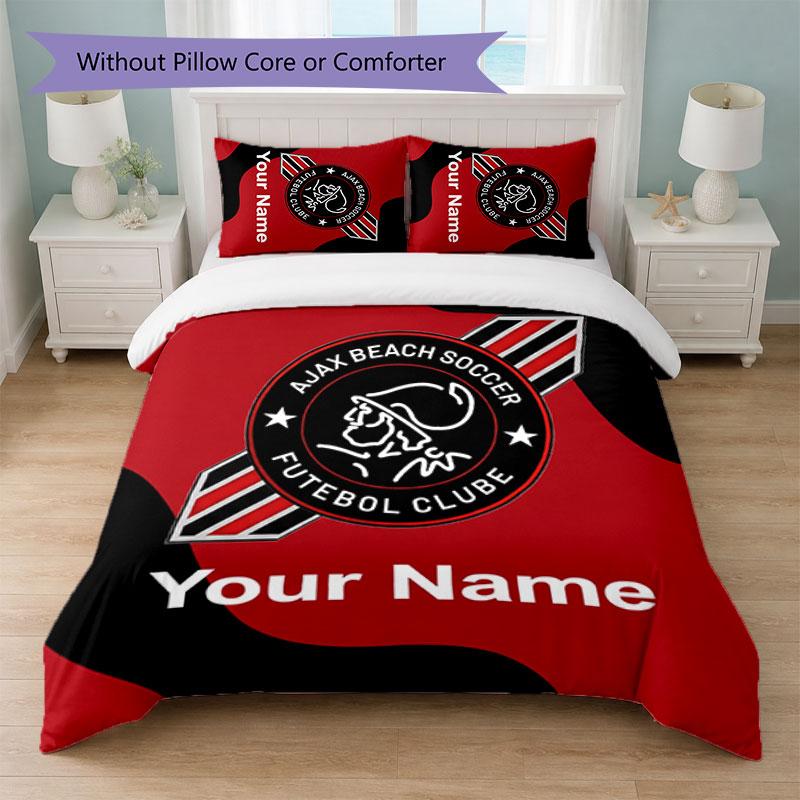 Ajax Amsterdam Custom Name Text Bedding Set 1 Duvet Cover+2 Pillowcases Soccer Logo Personalized Gift For Special Occasion Bedroom Decor