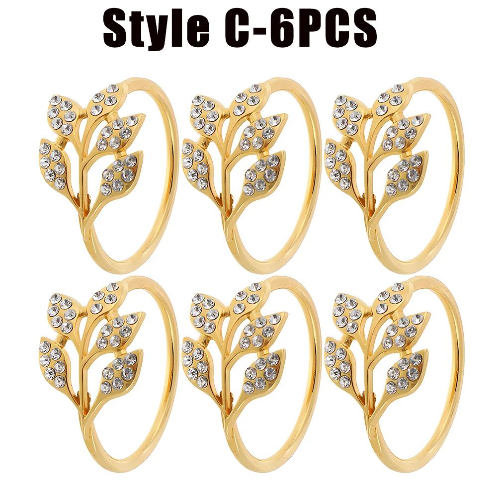 6-48PC High-End Metal Napkin Rings Diamond Pattern Leaf Motif Decorative Clips for Wedding Banquet Hotel Table Settings