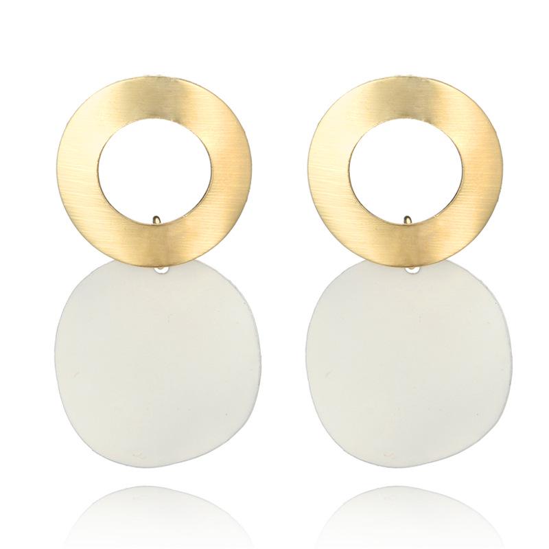 

Simple Elegant Women Ladies Round Dangle Long Ear Stud Drop Earrings Gold + white #1