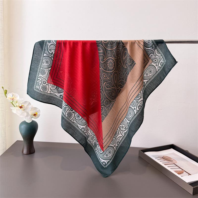 Decoration 65*65cm Square Scarf Luxury Paisley Print Soft Head Scarves Women Cotton Feel Headscarf Warm Foulard Bandana Neck Tie