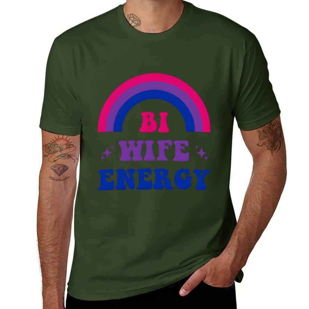 Bi Wife Energy Duma Biseksualna Flaga Biseksualna Wsparcie LGBTQ T-shirt grafika moda koreańska męskie białe t-shirty