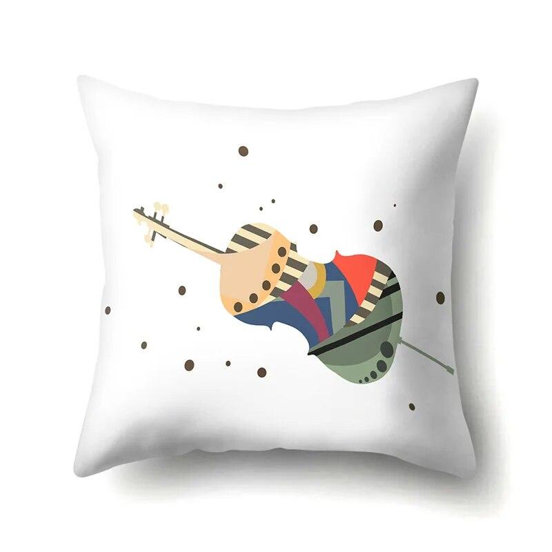 Musical Instrument Knitted Pattern Printed Pillow Cover Sofa