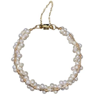 Freshwater Pearl 14K Gold Woven Flower Ring Bracelet Magnetic Buckle and Cream Sweet Girl Cute Girl Bracelet