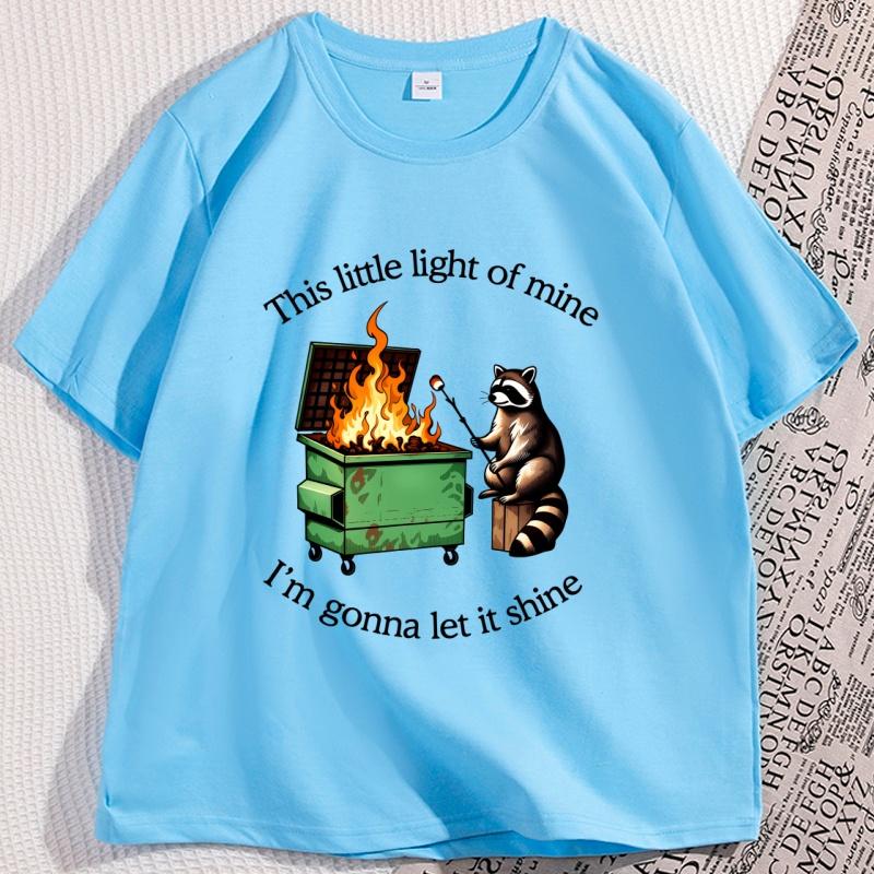 Funny Dumpster Fire Raccoon Tshirt Mental Health Tee Shirt Casual Cotton Short Sleeve Tshirt Streetwear Loose Mens Clothes