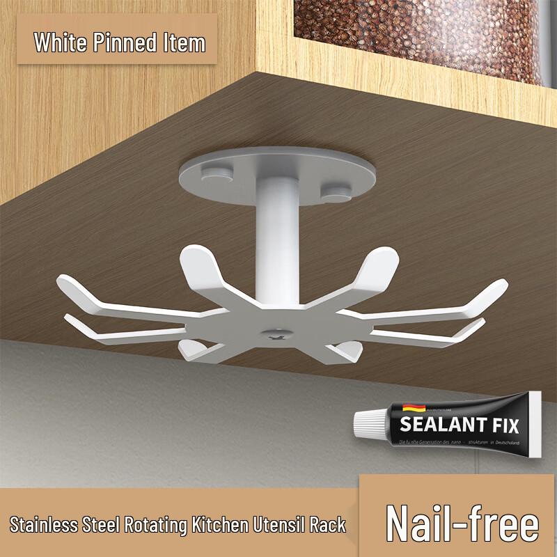ZNMW No-Drill Rotating Kitchen Utensil Hook Rack