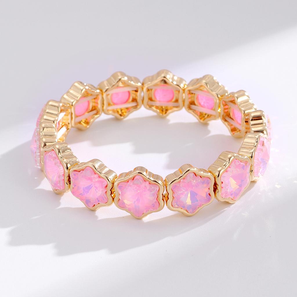 Trendy New Arrival Alloy Stretchable Colorful Glass Bracelet Elastic Cuff Geometric Bracelet Jewelry Gift for Women