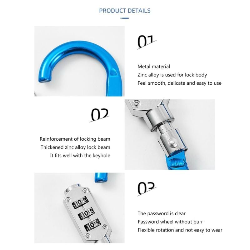 Padlocks for Luggage Aluminum Alloy Locks 3 Dial Digit Resettable Lock Carabiner