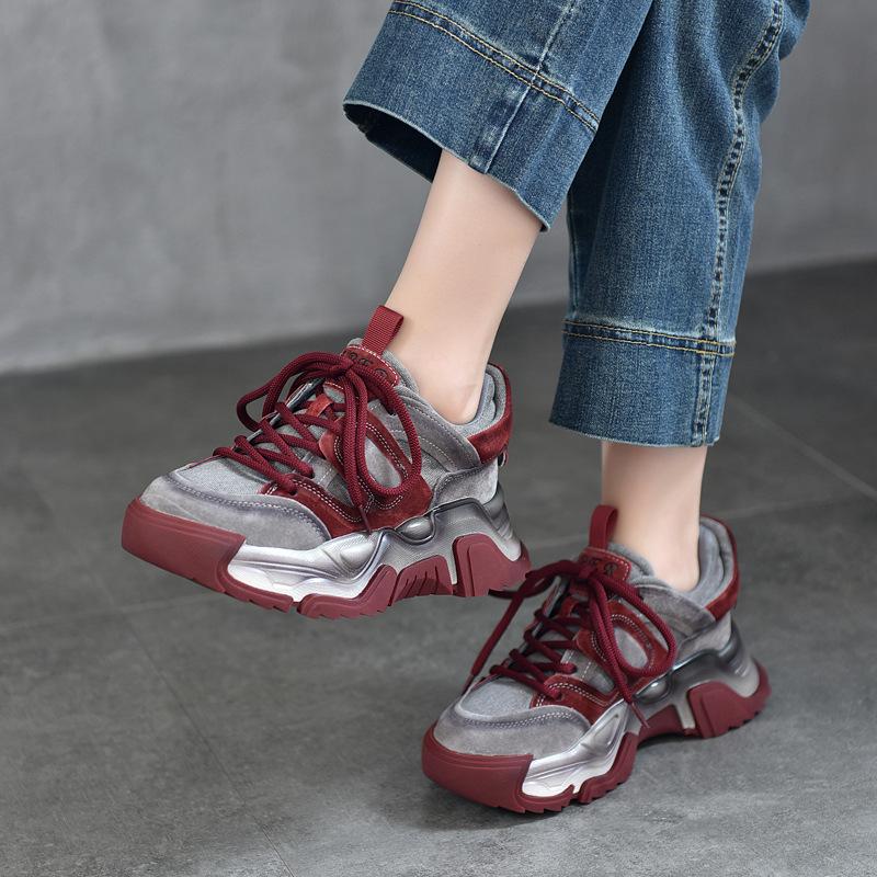 Fashion 5cm Women Moccasins Vulcanize Autumn Spring Chunky Sneaker Comfy ShoesDenim Genuine Leather Synthetic Loafer