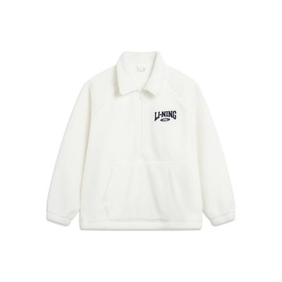 Li Ning Sports Lifestyle Series Ar burtu logotipu apdrukāts flīsa silts sporta krekls Unisex sporta krekls Off-White AWDTB53-1