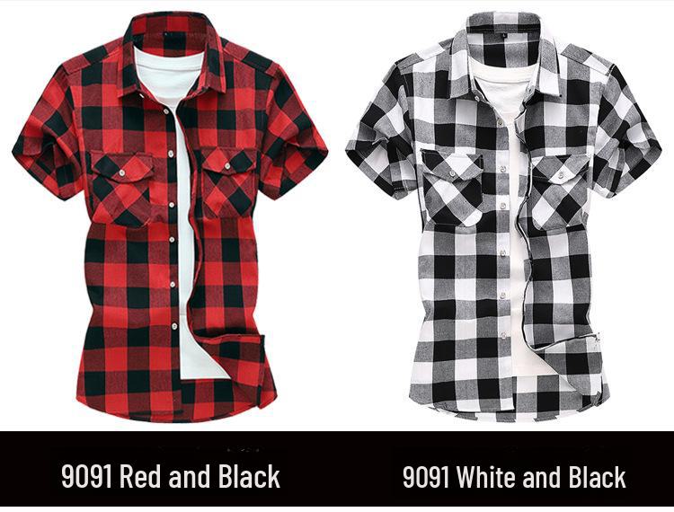 2026 Men's Plaid Casual Short Sleeve Shirt with Double Pockets - Summer Fashion, Large Size