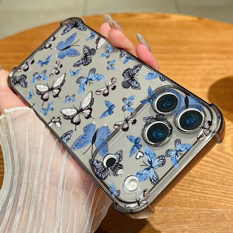 Card Slot Pocket Phone Case For iPhone Air 17 16 15 Pro Max 14 13 17 Pro 12 11 16e Shockproof Colorful Butterfly Clear TPU Cover
