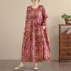 DIMANAF New 2026 Women Plus Size Spring Summer Vintage Long Dress Loose Oversize Long Sleeve Maxi Floral Print