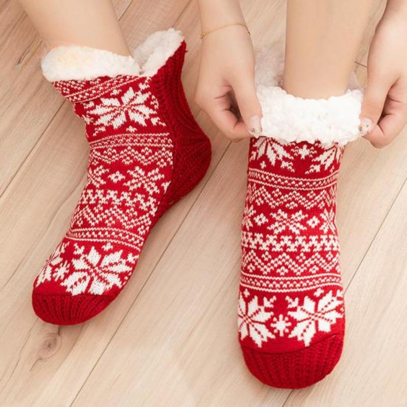 1 Pair Women's Winter Coral Velvet Snow Socks Mid Calf Warm Plush Lined Warm Mid Length Sock