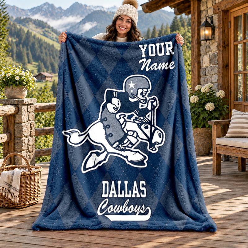Dallas Cowboys Custom Name Flannel Blanket Personalized Soft Warm Plush Throw Blanket Customized Gift for Family Friends