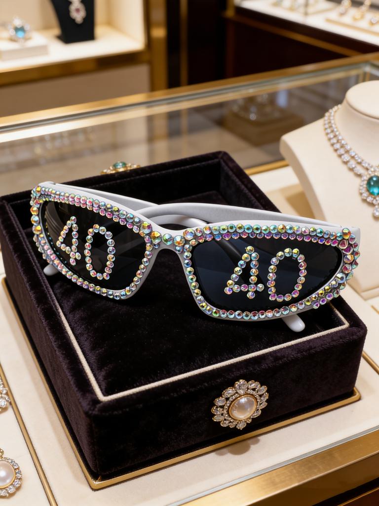 Birthday Party Sunglasses Number Decor Rhinestone Trim UV Blocking Shades for All Age Birthday Events KJ193