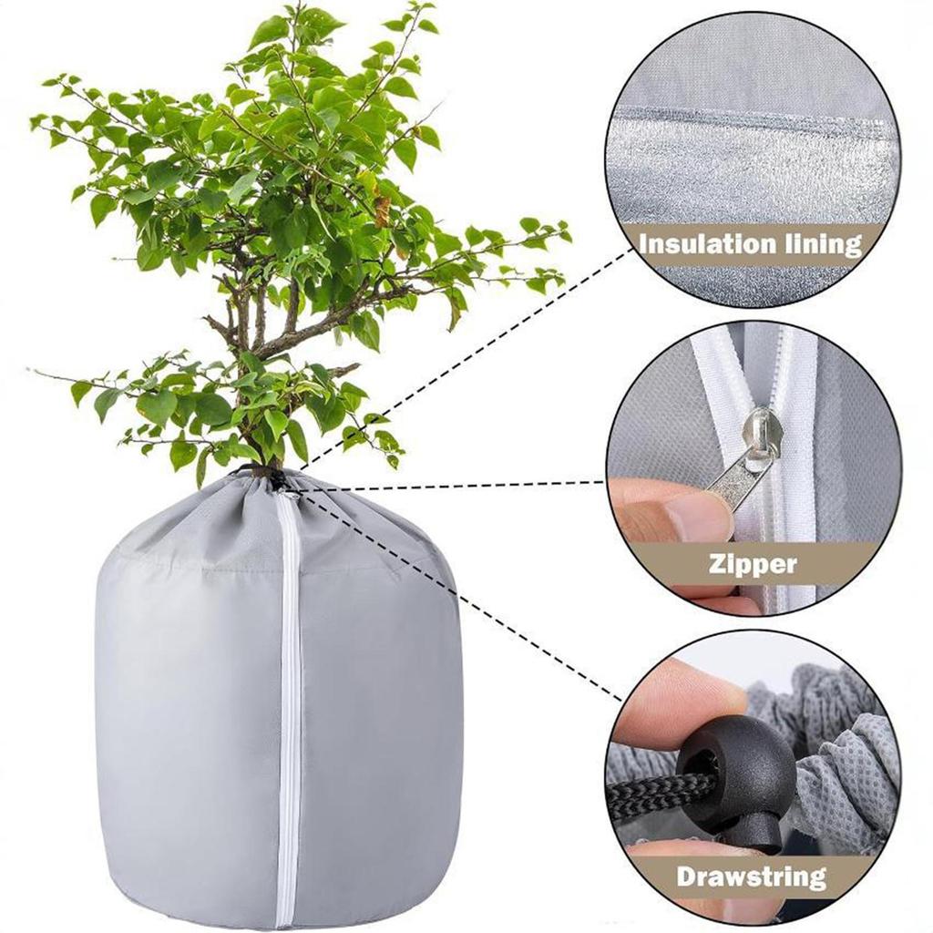 Plant Potted Antifreeze Protection Bag Plant Protection Cover Thermal Cover Plant Winter Protection Pot with Drawstring & Zipper