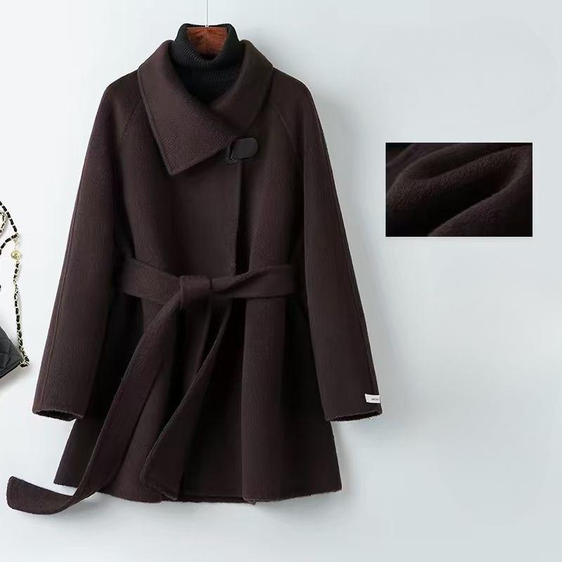 Elegant Double-Faced Velvet Wool Coat for Women: Fashionable, Slim-Fit, Tie-Front Jacket