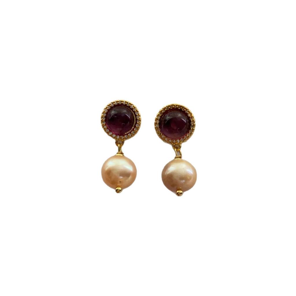 Vintage Classic Purple Gemstone Pearl Stud Earrings, Earrings, High-End Sense Of Elegance And Softness, High-End Atmospheric Earrings