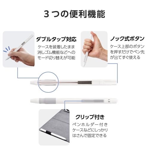 ELECOM Apple Pencil 2nd Generation Hard Case Knock Type Rubber Grip with Clip White TB-APE2KCWH