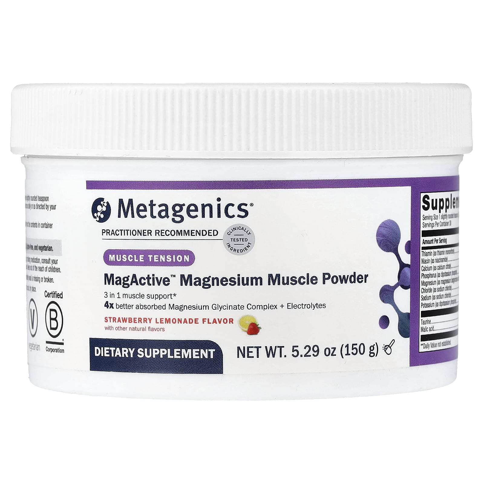 

Metagenics, MagActive™ Magnesium Muscle Powder, Strawberry Lemonade, 5.29 oz (150 g)