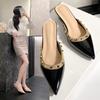 Fashion Women Shoes Heeled Slippers Pointed Toe Metal Rivets Low Heeled Pumps Female Fashion Designer Casual Shoes  Summer Sandals