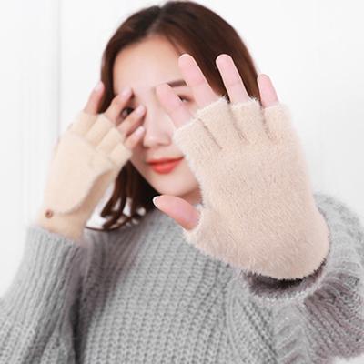 1 Pereche Mănuși Fără Degete pentru Femei, Călduroase, Groase, de Iarnă, Convertibile, cu Vârf Rabatabil, Mănuși Pufoase, pentru Exterior, Vreme Rece, Mănuși Fără Degete