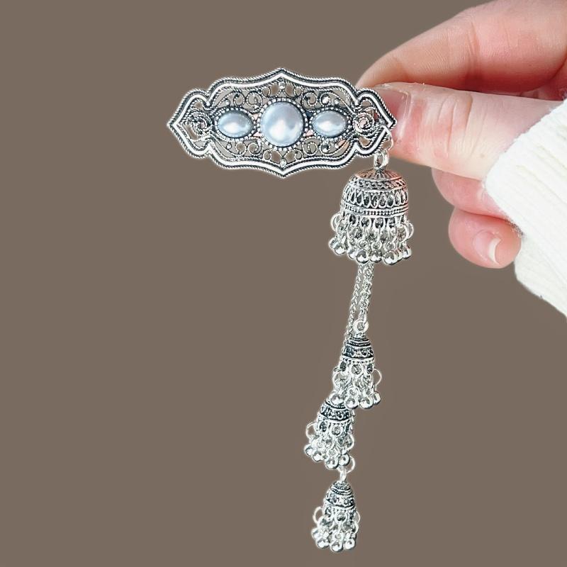 Handmade Elegant Silver Color Tassels Hair Clip Alloy Texture Long Tassels Festival Occasions Daily Ethnic Hair Accessories