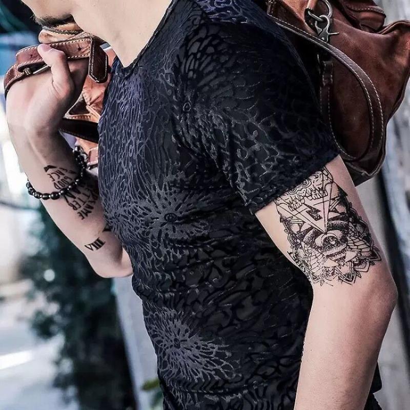 Summer  Men's Pullover Round O-Neck Mesh Ice Silk Printed Slim Fit Comfortable and Versatile Casual Short Sleeve T-shirt Top