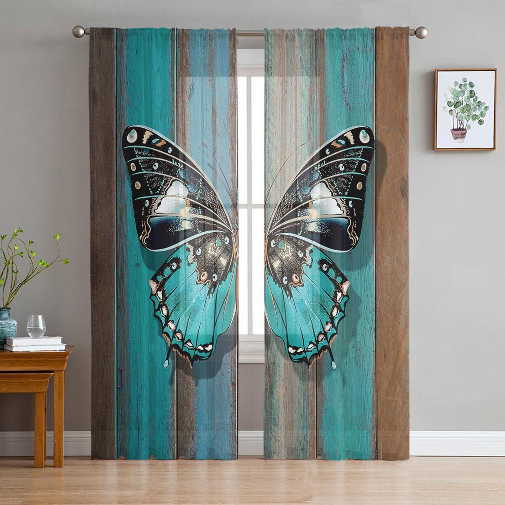 Colorful Butterfly Heart-Shaped Chiffon Sheer Curtains for Living Room Bedroom Home Decoration Window Voiles Tulle Curtain
