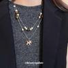 High-End Retro Wood & Tiger Eye Beaded Double Layer Pendant Necklace for Women