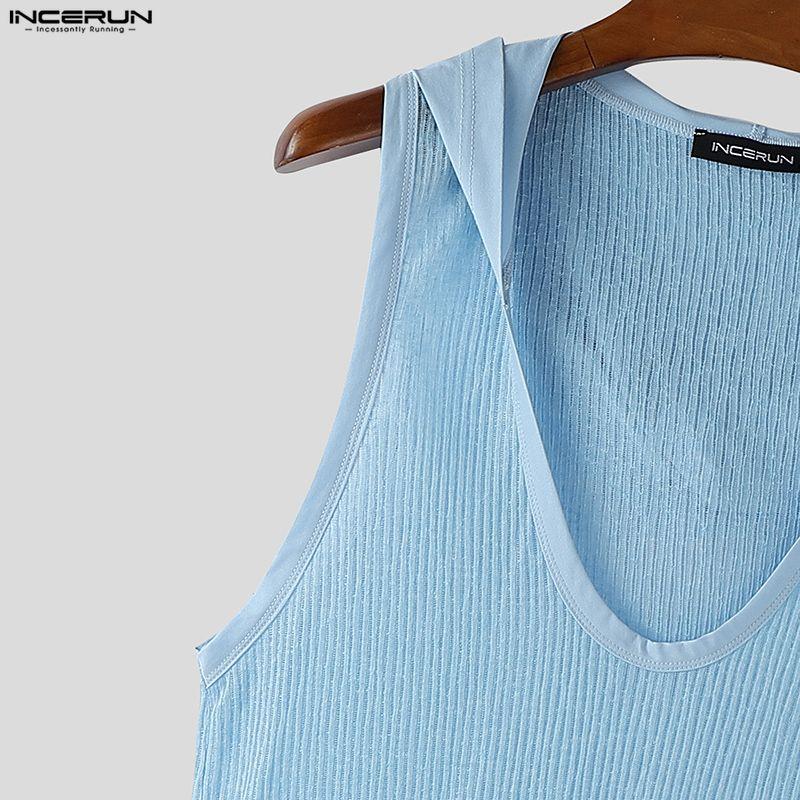 INCERUN Herren ärmellose U-Ausschnitt unregelmäßige dünne Urlaubs-Langarm-Kapuzen-Tanktops