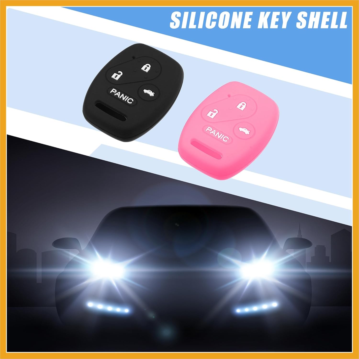 

Smart Key Fob Cover Case 4 Buttons Skin Protector for Honda Accord Civic CR-V Element Pilot Silicone Black Pink (Pack of 2) Replacement