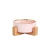 A Ceramic Pet Bowl with a Wooden Base Without Spillage Function  Suitable for Dogs and Cats  Double Layer Pet Ceramic Bowl