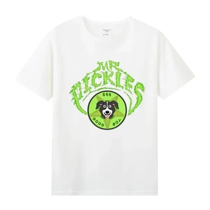 Winter and Summer Stars Cartoon Mr Pickles T-shirt Heren Zacht Collie Hond T-shirt O-hals Korte Mouwen Grappig Tv Volwassen Adultswim Volwassen Hond Kwaadaardig Satan M hemelsblauwe kleur