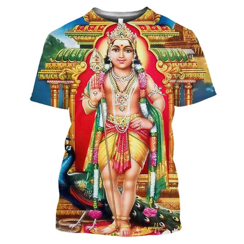 Hindu God Men's T-shirt, Religious Belief 3D Printed Aslan Vishnu Devotee Cosplay T-shirt, Hip-hop Outdoor Sports Top