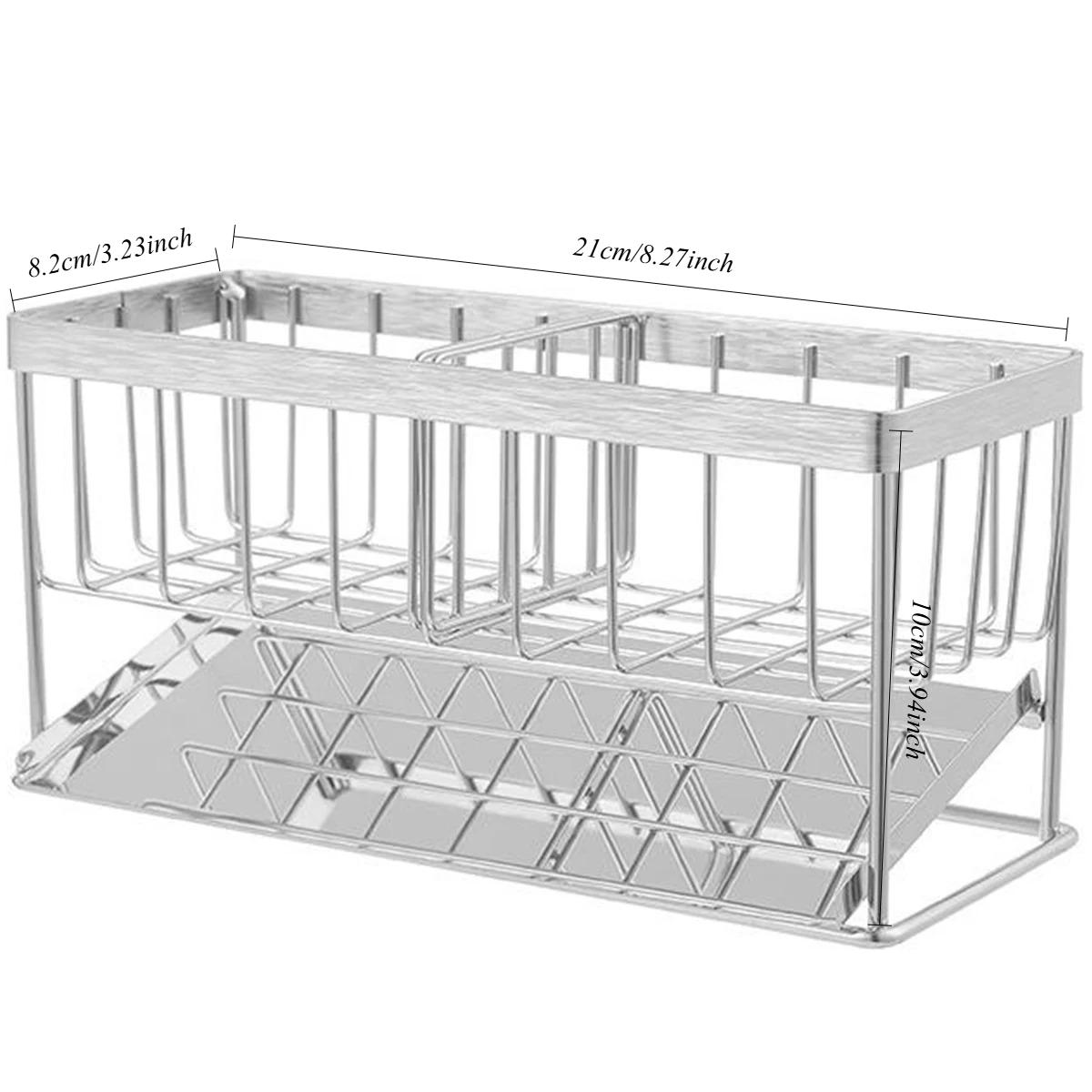 

2026 Sink sponge Holder 304 stainless steel,Soap Dispenser Brush Drainer Rack Organizers with Removable Drain Tray for Kitchen