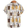 Hawaiianische Strand-Harajuku-Hemden für Herren 3D-Druck Bier Kurzarm-T-Shirts Sommerurlaubsstil Einreihige Oberteile Revers