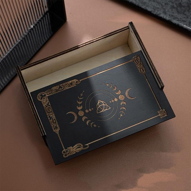 Astrologys Divination Storage Case Push Pull Card Container Wood Tarot Card Storage Case Portable Tarot Cards Box