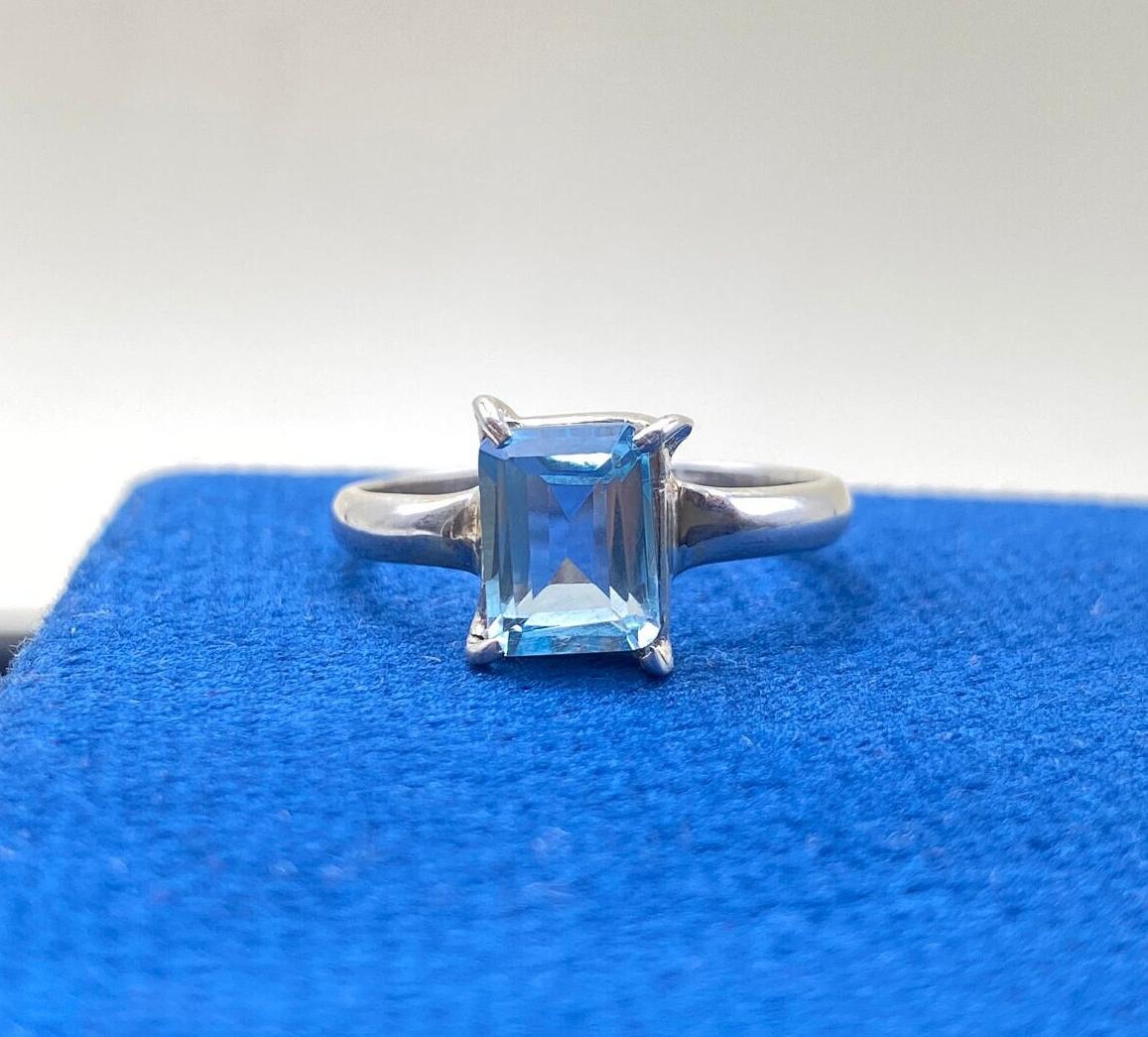 

Кольцо с синим топазом, кольца из стерлингового серебра 925 пробы, эффектные кольца, массивные минималистичные кольца, кольца с драгоценными камнями, кольцо с синим камнем в подарок на день рождения.