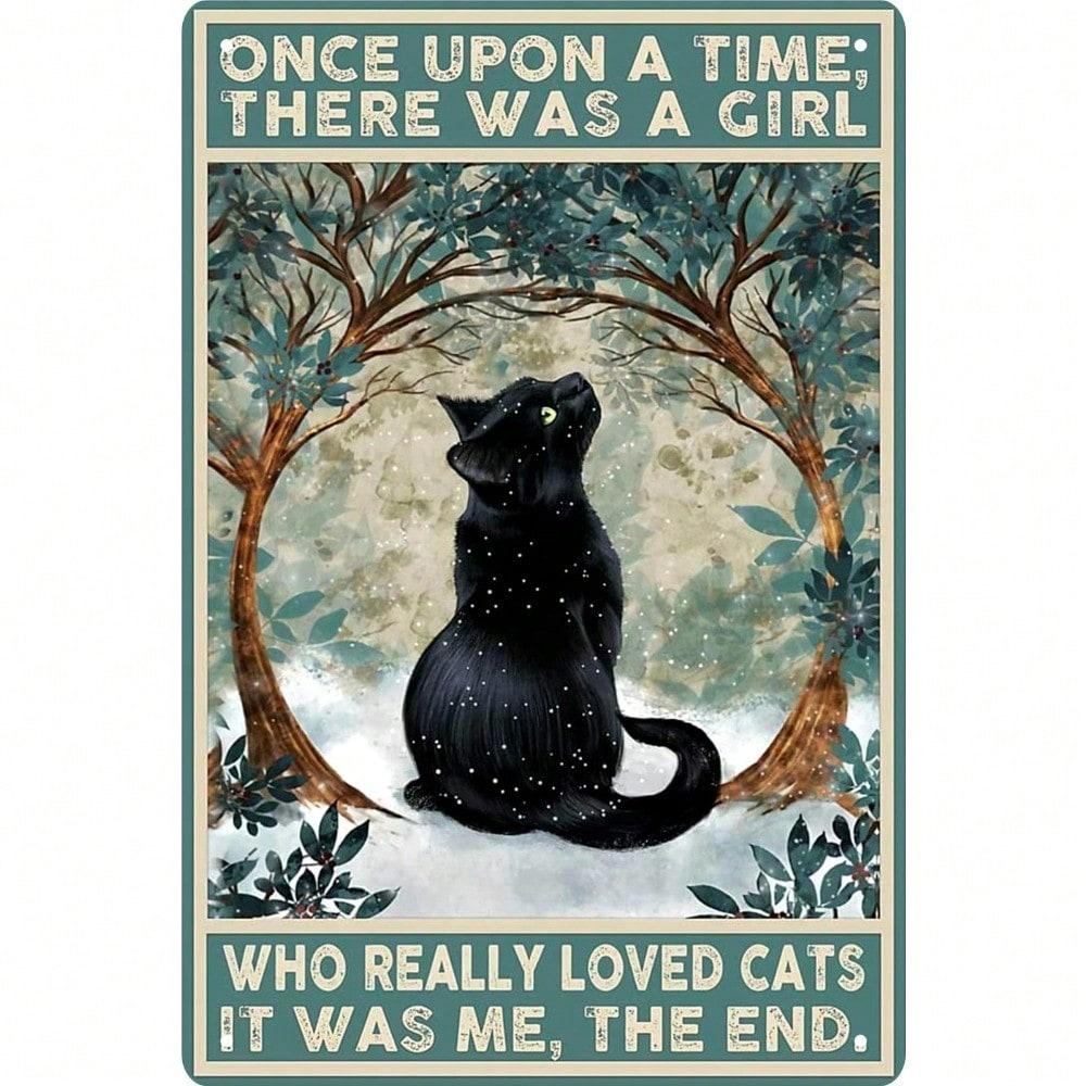 Vintage Gothic Black Cat Metal Sign Halloween Wall Art Rustic Home Decor 20x30