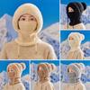 Knitting Hat Women Windproof Insulated Design Winter Hat with Plush Ball 3-in-1 Thickened Hat Face Guard Scarf